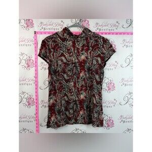 Melanie Lyne Short Sleeve Tee Shirt Top wavy pattern with Red, Black & Cream